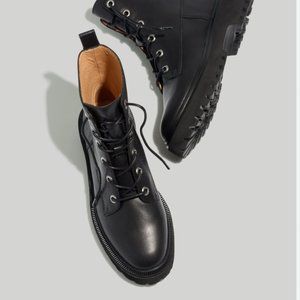 NWT Madewell The Rayna Lace-Up Boot in Leather / Black / Size 7
